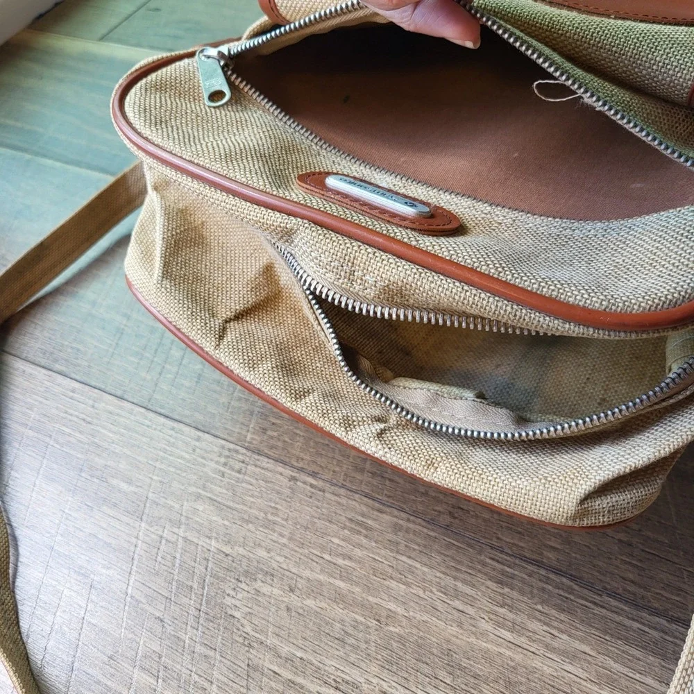 Samsonite Vintage Tan Canvas Crossbody Messenger Bag Brown Trim Travel Pouch